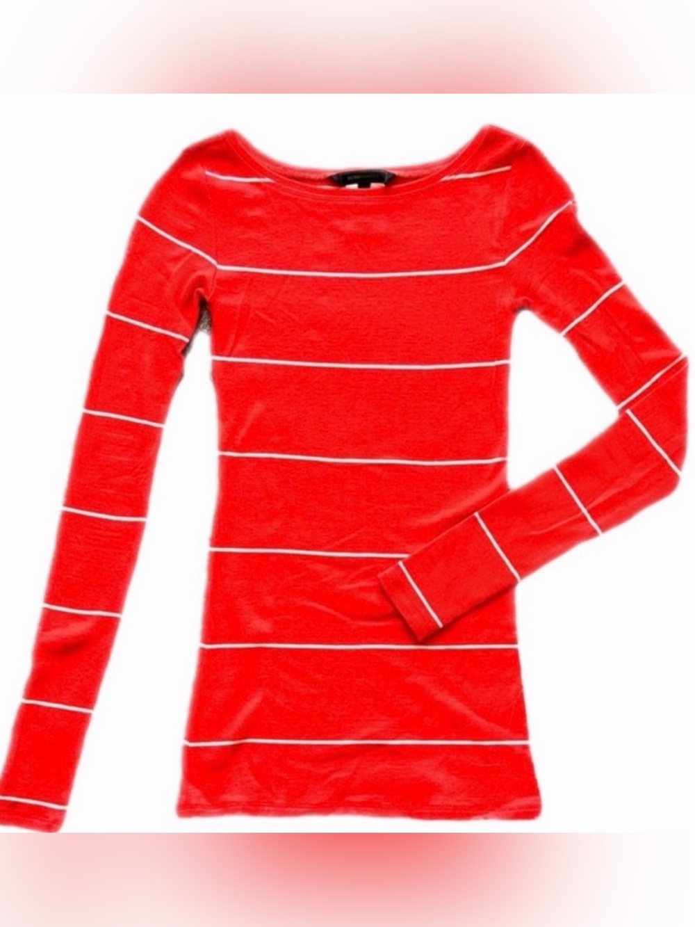 BCBGMAXAZRIA Long Sleeve Ribbed Knit Top - Orange - Sz - XS